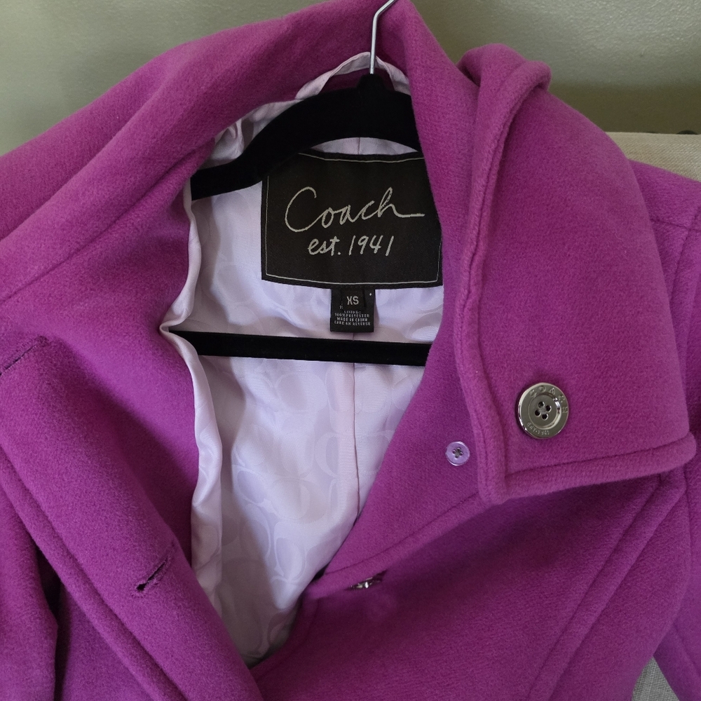 NWOT Coach Extra Small Fusha Peacoat With Silver Buttons - Picture 9 of 12